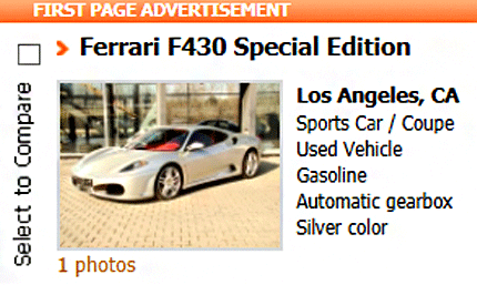 First Page ad will help to quickly sell your car or motorcycle